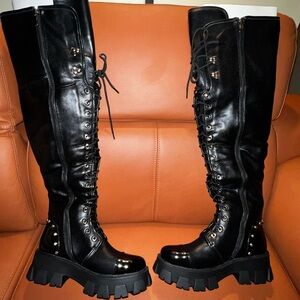 Azalea Wang Black Over the Knee Lace-Up Boots